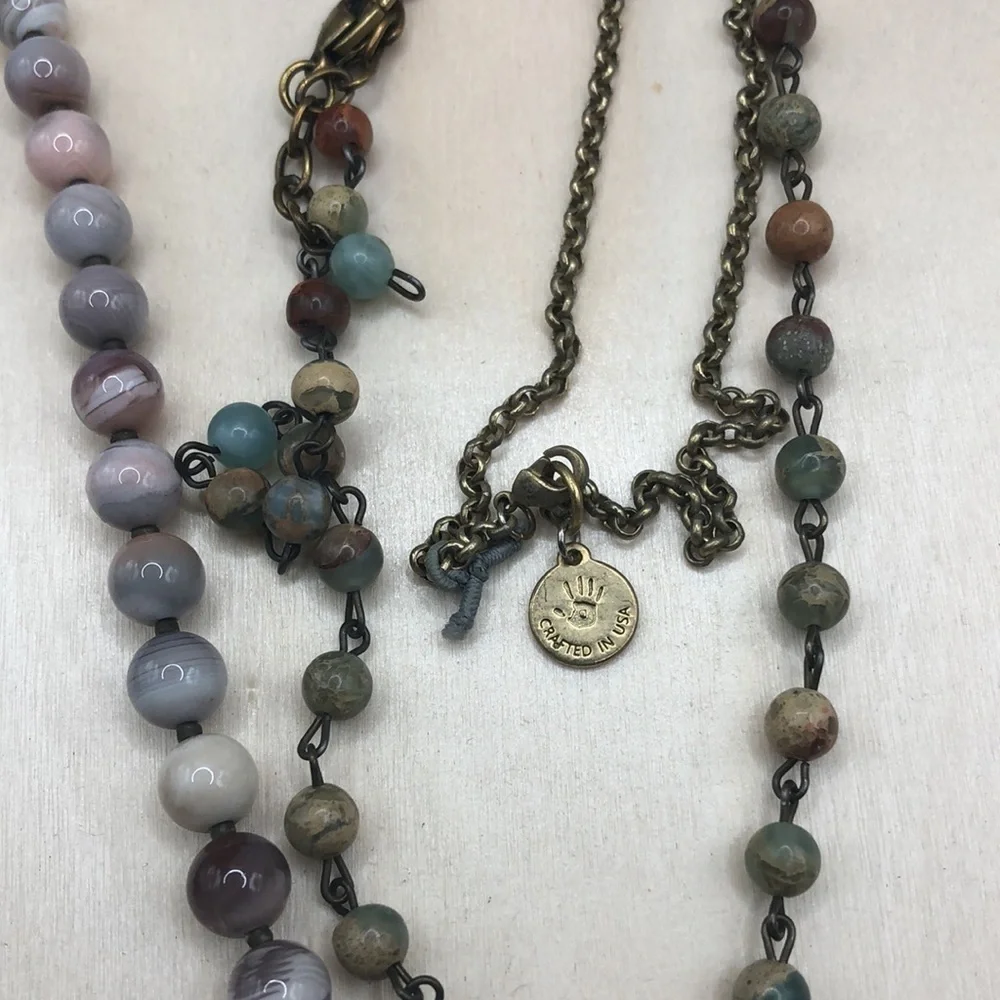Curated bundle 2 stone/gemstone boho statement style necklaces.
